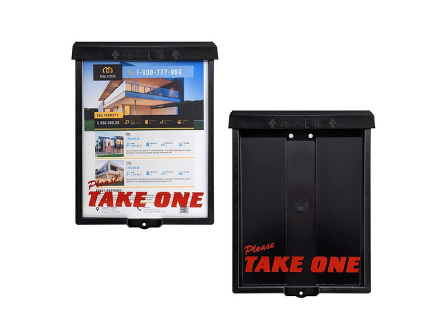 Outdoor Real Estate Brochure Box with Snap Shut Lid, Take One Document Holder Can Hold 100, 8.5 x 11 Documents, Flyers, Literature and Other...