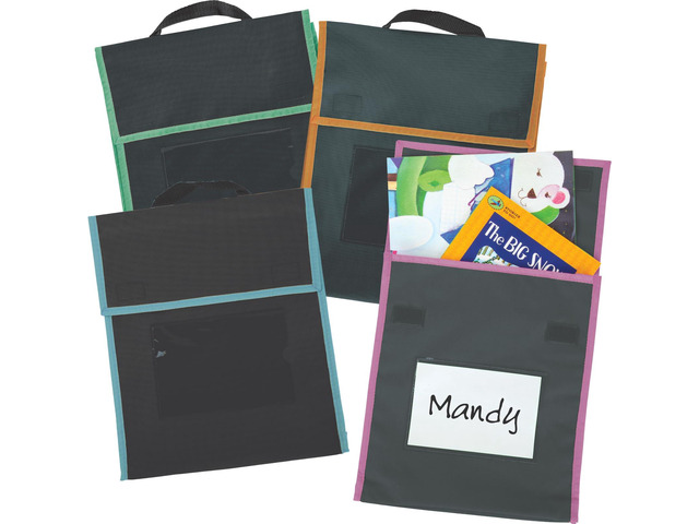 Store More Medium Book Pouches, 36 Pack, Black with Neon Trim, Stitched-On Handle, Clear Name Tag Pocket, Durable Fabric, Water Resistant, Send...