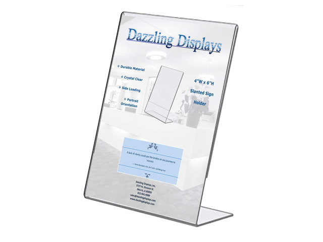 Clear Acrylic Sign Holder 4 x 6 - Clear Slanted Sign Holder - Premium Acrylic Sign Holder for Office, Retail, Tradeshow and Home Use (100)