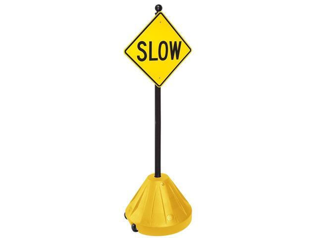 Tip-n-Roll XL Portable Pole3 Sign Holder 24'w x 16'h Wheeled Base Yellow Base 48h Pole (XL-PP3-48-Y)