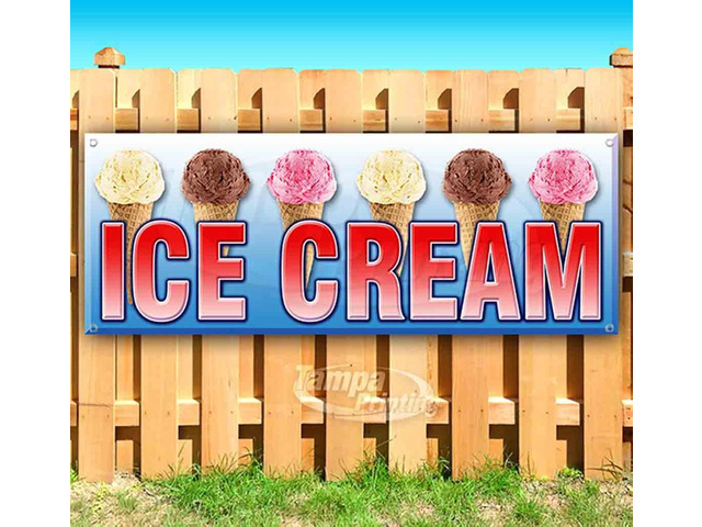 Ice Cream Banner 13 oz Non-Fabric Heavy-Duty Vinyl Single-Sided with Metal Grommets