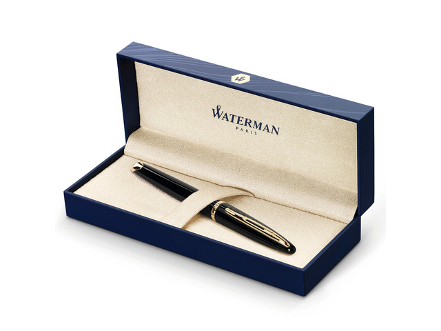 Carène Black Sea Fountain Pen High-Gloss Black & 23k Gold Clip Fine Nib with Blue Ink Cartridge Gift Box