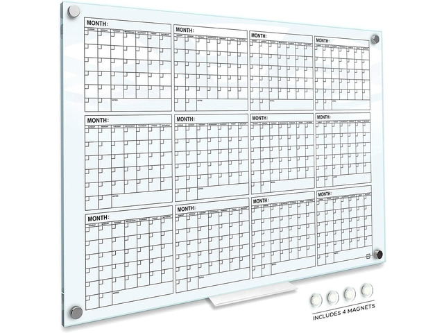 Magnetic 34x46 Glass Whiteboard Calendar Yearly Dry Erase Planner for Wall Large Glass Whiteboard Calendars for Home and Office
