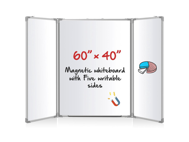 60 x 40 Foldable Whiteboard Dry Erase Board Large Tri Folding Whiteboard Magnetic Dry Erase Board, Wall Aluminium Frame and Flip Out Pen Tray for...