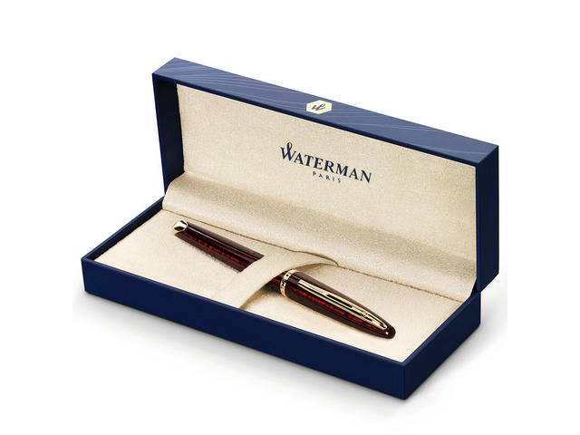 Carène Marine Amber Fountain Pen Gloss Brown & Black with 23k Gold Clip Medium Nib with Blue Ink Cartridge Gift Box