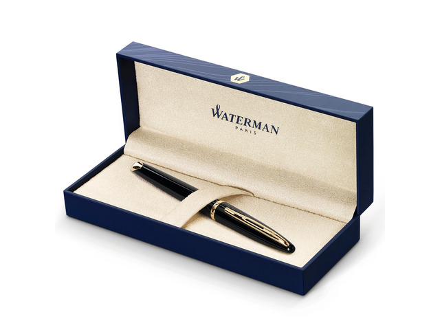 Carène Black Sea Fountain Pen High-Gloss Black & 23k Gold Clip Medium Nib with Blue Ink Cartridge Gift Box