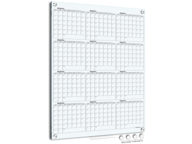 Magnetic 34'x46' Glass Whiteboard Yearly Calendar Planner White Board Dry Erase Board for Wall Monthly Glass Calendar Whiteboard Home Office Large...