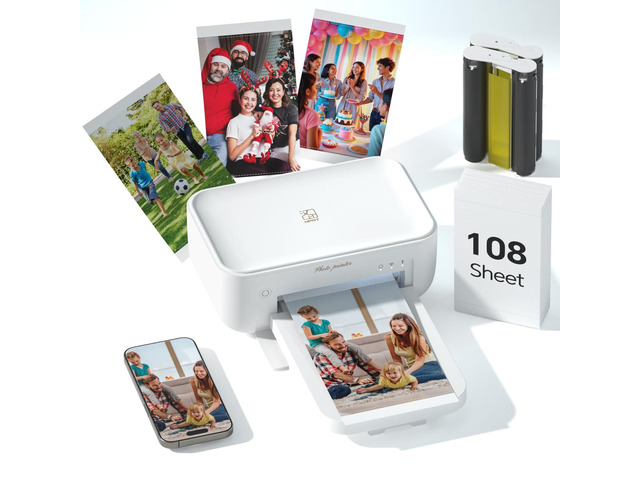 Photo Printer 4x6 with 108 Sheets & 2 Cartridges, Instant Picture Printer for iPhone & Android, Bluetooth Dye Sublimation Phone Photo Printer, Home...