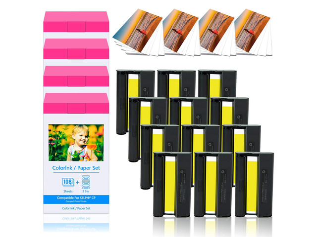 4PK Compatible for Canon Selphy KP-108IN Photo Paper and Ink Set 4'x6' 100 x148mm 12 Color Ink Cartridge and 432 Sheets Paper Set for CP1300...