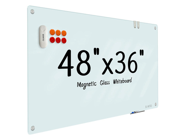 Glass Whiteboard - Glass Dry Erase Board 48' x 36' Magnetic White Board Writing Board White Boards for Walls Wall Office Home