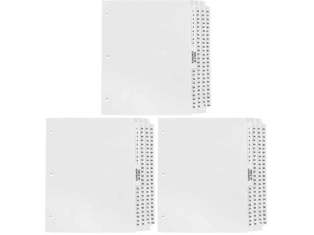 Numbered Dividers 1-100 Punched - AVE Style Bold Tabs - Side Collated Exhibit Tabs - Made in The USA Letter Size - 1-100 - Sets (Pack of 3)