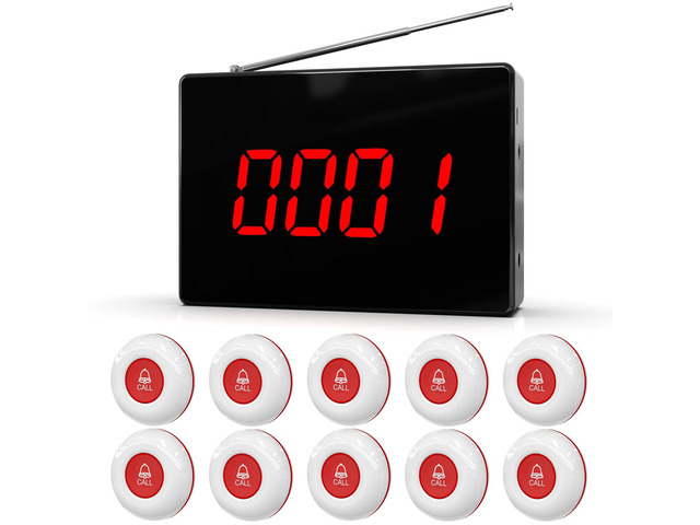 Wireless Caregiver Pager Nurse Calling System 1000+ft Call Bell Patients with 1 Receiver 10 Caregiver Call Buttons for Clinic/Medical and...