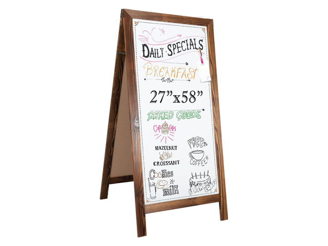 A Frame Whiteboard Easel Sign 27x58 in - Sandwich Signs Outdoor Solid Wood A Frame Whiteboard Sign, Magnetic Double-Sided Dry Erase, Brown