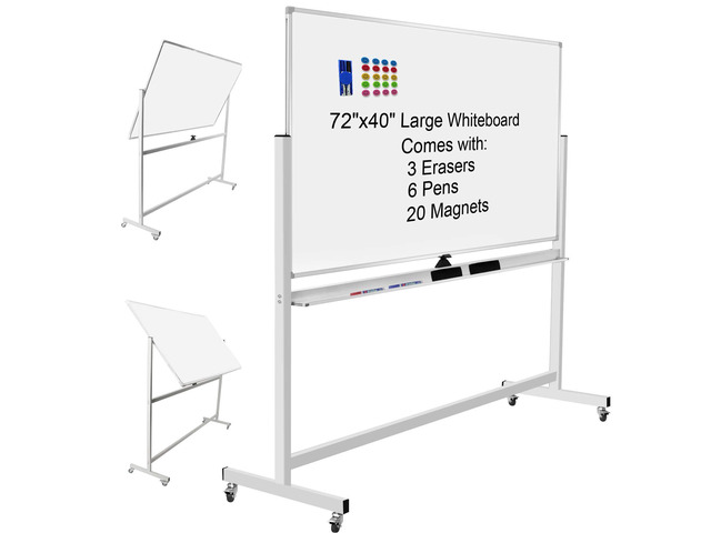 Mobile Whiteboard 72'x40' Magnetic Dry Erase White Boards on Wheels Double-Sided Large Whiteboard with Rolling Stand for Classrooms, Offices and Home