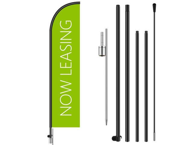2 Set Now Leasing Feather Flag Pole Kit Now Leasing Sign Banner 15ft Pole, 12ft x 2.5ft Flag with Rotating Ground Spike for Business Advertising,.