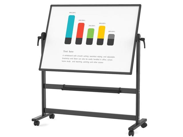 Double-Sided Magnetic Mobile Dry Erase Whiteboard, 48' x 36', Black 4' x 3' Rolling Standing White Board on Wheels with Aluminium Frame for.