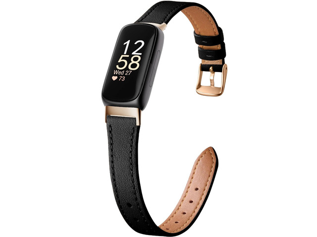 Slim Leather Band,Black/Rose Gold,For Fitbit Inspire 3 Compatible with Fitbit Inspire 3,Women,Top Grain Genuine Leather,Strap,Thin,Wristband,for...