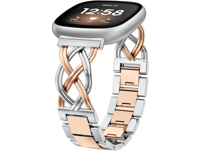 Metal Band Compatible with Fitbit Versa 4/Versa 3/Sense 2/Sense Bands Women, Celtic Stainless Steel Strap Dressy Bracelet Designer Pretty Wristband