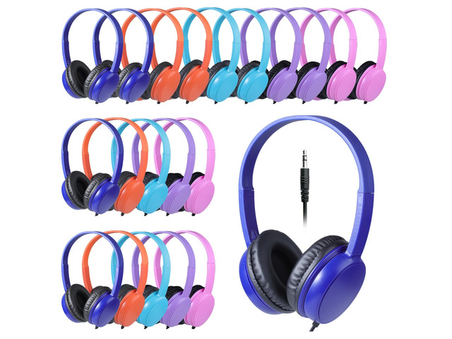 20 Pack Classroom Bulk Headphones for Kids Students Multi Color, Wholesale School Durable Wired Earphones for Teachers Teens Chromebook Computer...