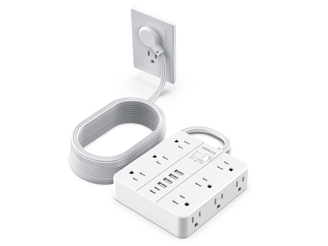 Power Strip 20ft Extension Cord, Flat Plug with 12 Outlets 6 USB(2 USB C),Power Strip Charging Station with Overload Protection for Home, Dorm,Office