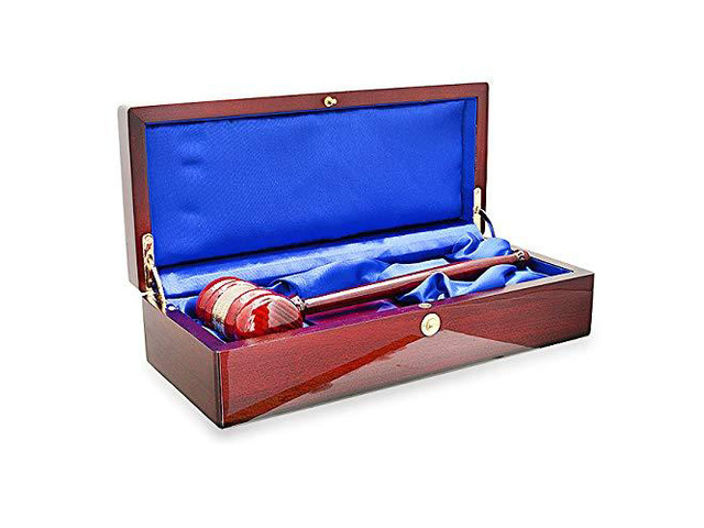 Personalized Rosewood Gavel and Block Set in Hinged Wood Box with Custom Engraving