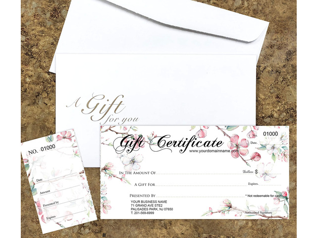 Gift-Blossoms Custom Gift Certificates Cards with Envelopes 100 Set - Gift Certificates for Business with Sequential Numbering