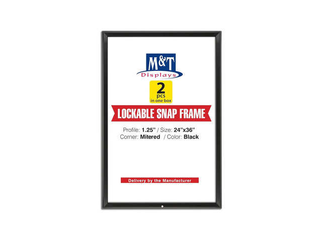 Lockable Snap Poster Frame 24x36 Inch Black 1.25' Aluminum Profile Front Loading Wall Mounting Picture Photo Document Certificate Sign Holder...