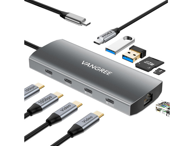 VANGREE 10Gbps USB C Hub with Dual 4K@60Hz USB-C Displayports