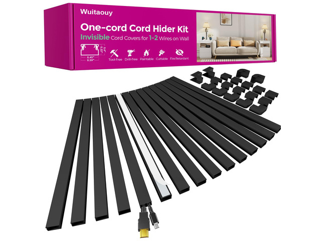 Black Cord Hider, 212.6in Cord Covers for 1-2 Wires on Wall, Paintable Cable Hider, Wire Hider Wire Covers for Cords on Walls, Easy Set-up Cable...