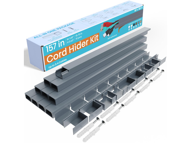 Grey Cable Cover Cord Hider - 157in Wire Hider on Wall Mounted, Grey Cord Cover Kit for Wall Mounted TV, Hide Wires Along Wall, Decorative Cable...