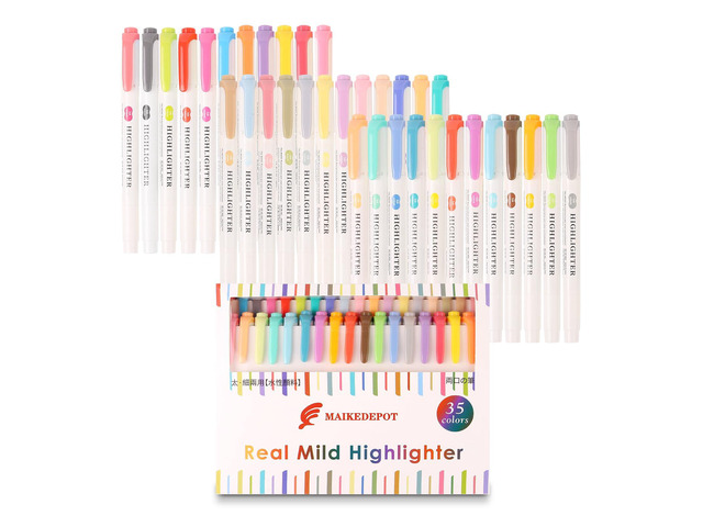 Pastel Highlighters - 35 Pcs Assorted Colors Dual Tip Real Mild Highlighter Markers, Chisel & Fine Tips for Bible Journaling, Note Taking, School...