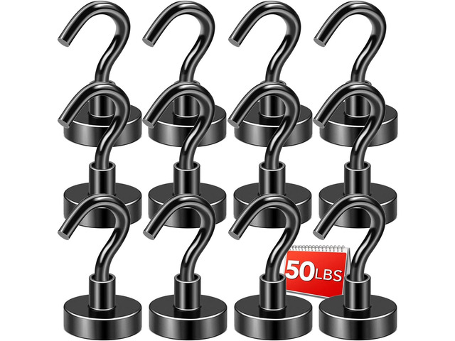Magnetic Hooks,50lbs Heavy Duty Magnets with Hook Black 12 Pack Rare Earth N52 2026 Cruise Cabin Ship Essentials for Fridge Hanging Classroom Beach...