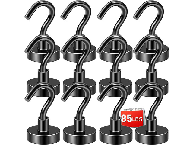 Magnetic Hooks,85lbs Heavy Duty Magnets with Hook Black 12 Pack Rare Earth N52 2026 Cruise Cabin Ship Essentials for Fridge Hanging Classroom Beach...