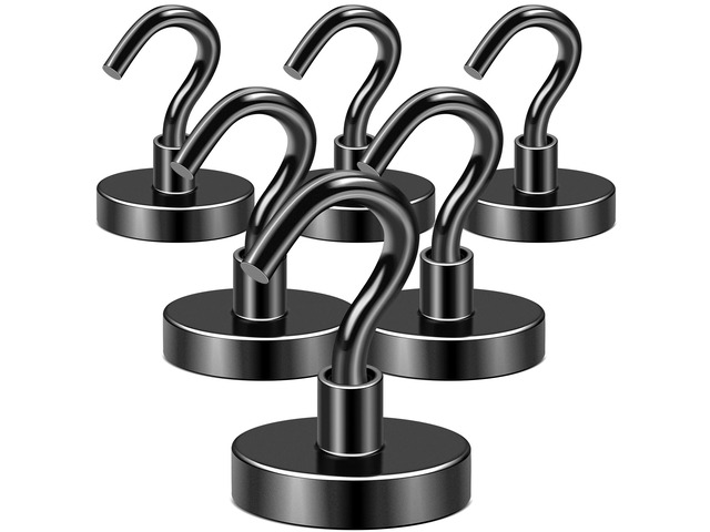 Magnetic Hooks,120lbs Heavy Duty Magnets with Hook Black 6 Pack Rare Earth N52 2026 Cruise Cabin Ship Essentials for Fridge Hanging Classroom Beach...