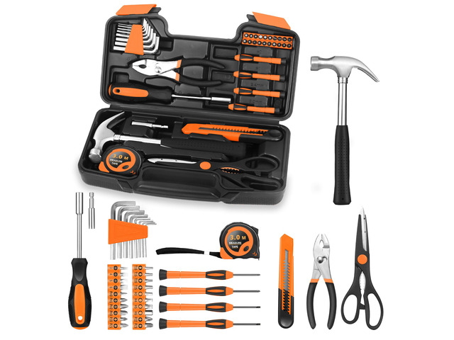 39-Piece Tool Set Household Hand Kit with Plastic Toolbox, Orange Basic Home Tool Set with Storage Case, General Household Tool Kit for home,...