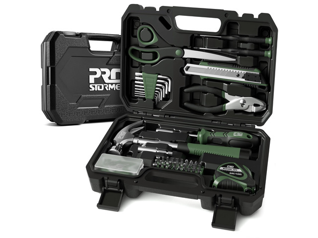 93-Piece Tool Kit, Basic Household Tool Set, Green All-Purpose Tools for Homeowners and College Students with Portable Storage Case, Gift for Men &...