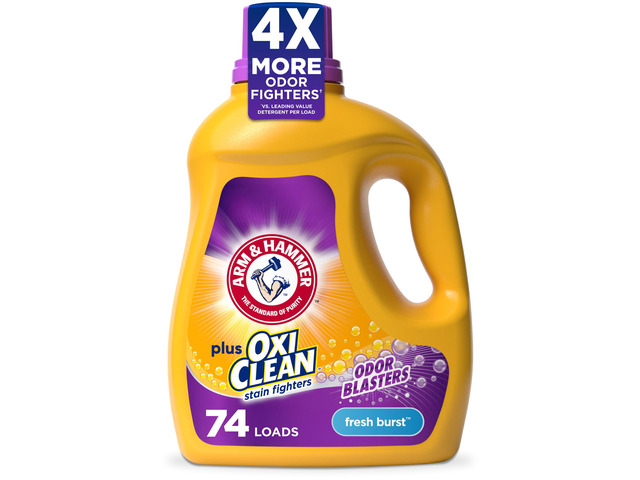 ARM & HAMMER Plus OxiClean with Odor Blasters Liquid Laundry Detergent Laundry Odor Remover, Attacks Stains, Fresh Burst Scent, 74 Loads, 96.2 Fl Oz