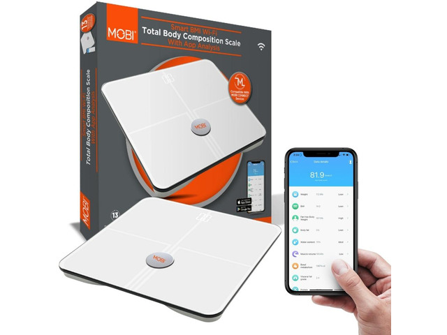 MOBI Smart WiFi Body Composition Scale, Digital Bathroom Scale with 18 Body Metrics, BMI, Body Fat, Muscle Mass, App Sync, 10 User Profiles, 396 lb...