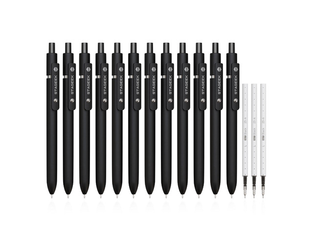 12 Pcs GX3 Black Gel Pens, Quick Dry Smooth Writing, with 3 Refills Black Ink Pens, 0.7mm Fine Point, Retractable, Office, School Supplies,...