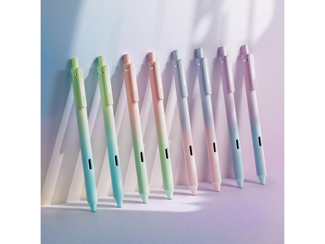 Retractable Gel Ink Pens: 8ct Black Ink 0.5mm Fine Point Tip Pen Comfort Grip Smooth Writing with Aesthetic Gradient Color Barrel for Journaling...