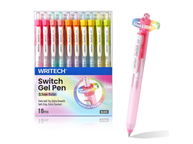Retractable Gel Ink Pens: 0.5mm Black-Ink Switch Between Silent and Clicky Soft Grip Fine Point Pen for Journaling Smooth Writing Quick-dry No...