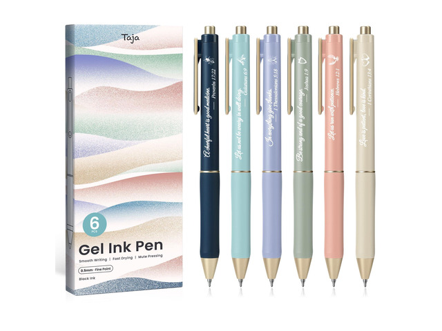 Gel Pens, 6 Pcs Quick Dry Black Ink Pens, 0.5mm Fine Point, Bible Retractable Pens with Soft Grip, Smooth Writing for Journaling and Note Taking,...