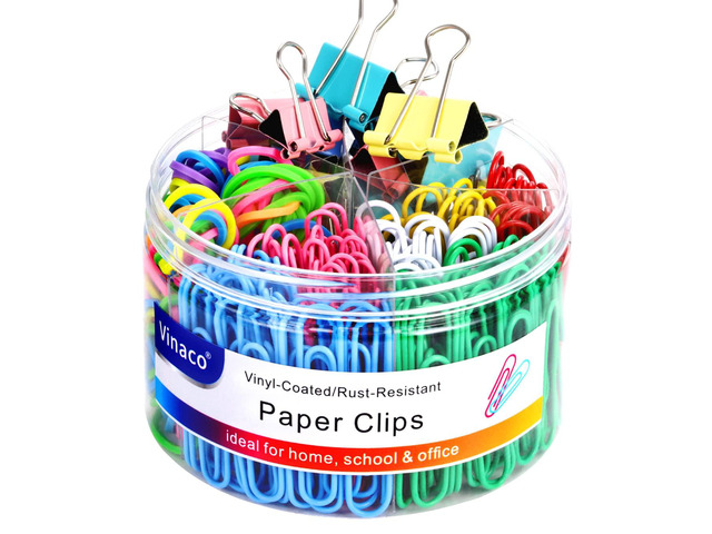 300PCS Colored Paper Clips & Binder Clips, Assorted Sizes Vinyl Coated Steel paperclips, Rust Resistant, Smooth No-Scratch Edges, with Rubber Bands...