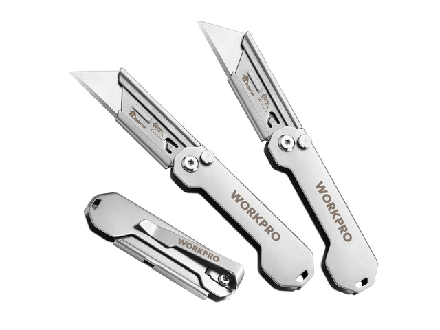3-Pack Folding Utility Knife Quick Change Blades Box Cutter, EDC Foldable Pocket Utility Knife Sets with Belt Clip