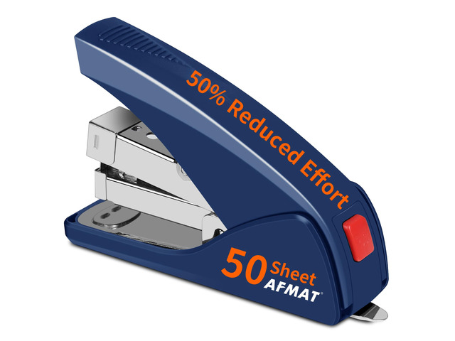 Effortless Stapler for Desk, 50 Sheet Capacity, Low Force, Built-in Staple Remover, One Finger Touch Stapling Desktop Stapler, Portable & Space...