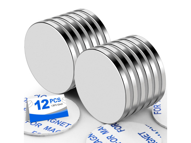 12 Packs Super Strong Disc Magnets 30x3mm with Double-Sided Adhesive Permanent Neodymium Rare Earth Magnets - 1.26 inch D x 1/8 inch H