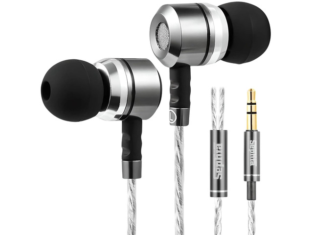 SP3060 Earbuds Wired in-Ear Headphones HD Bass Driven Audio, Lightweight Aluminum, S/M/L Ear Bud Tips, Earphone Case, 3.5mm, Tangle-Free Cord, No Mic