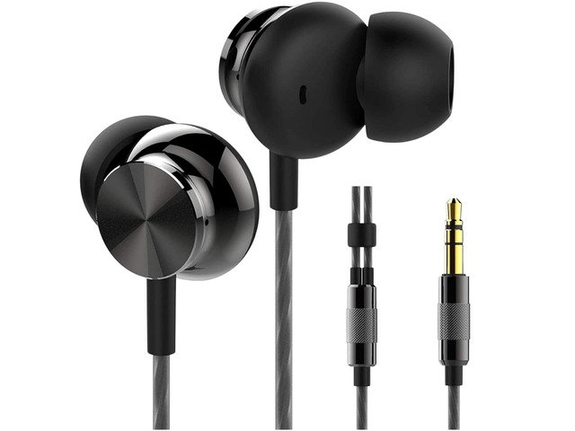 BS10 Earphones Wired Earbud Headphones with 3.5mm Jack, Black 12mm Bass Driver, Comfortable S/M/L Ear Buds and Case included, Secure Fit,...