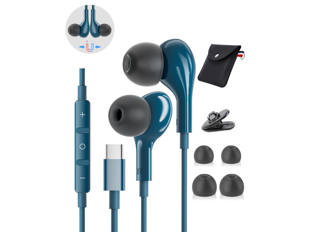 USB C Headphones for iPhone 15 Plus 16 Pro 17 Pro Max Pixel Redmi Magnetic Wired Earbuds in-Ear Type C Earphones with Microphone for Samsung Galaxy...