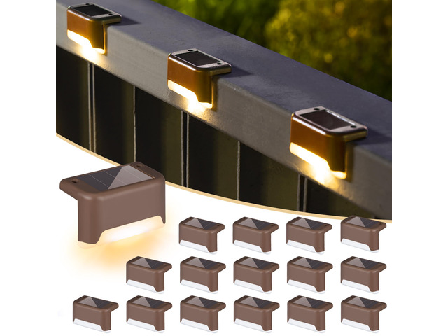 Solar Deck Lights Outdoor 16 Pack,Step Light Waterproof,Warm White Led Solar lights for Outdoor Stairs,Step,Fence,Yard,Garden,Patio and Pathway